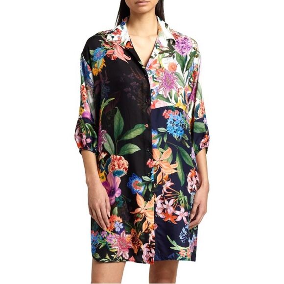 NEW Johnny Was Neon Jungle Mix Easy Patchwork Button Tunic Dress Silk Size L - Picture 4 of 16